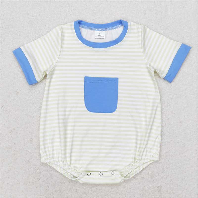 Match Baby Boys Blue Pocket Sibling Brother Rompers Clothes Sets