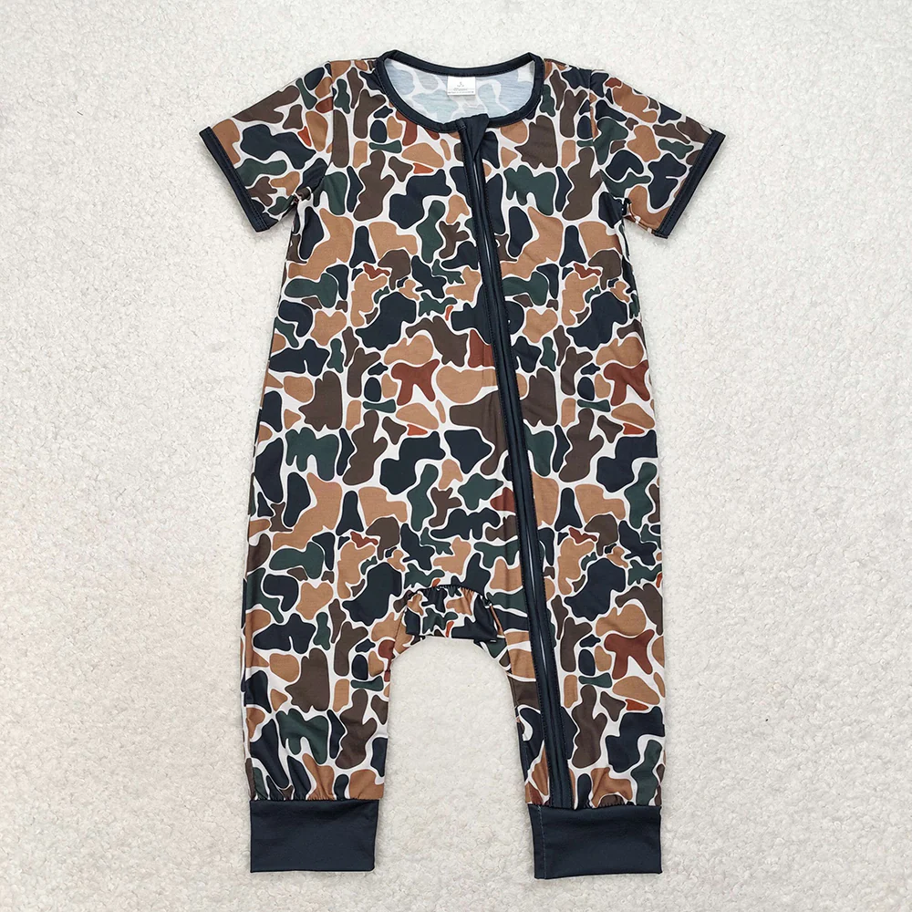 Match Baby Boys Sibling Brown Camo Rompers Pajamas Clothes Sets