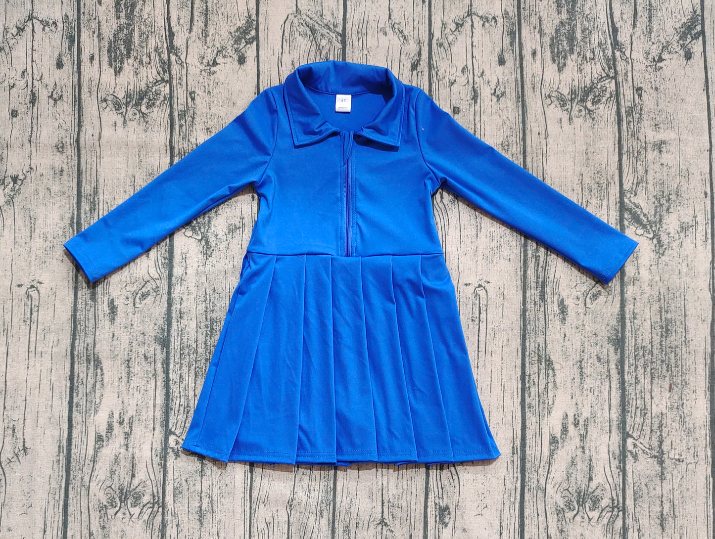 GLD1144 Baby Girls Hot Blue Long Sleeves Zipper Knee Length Dresses D 7.14