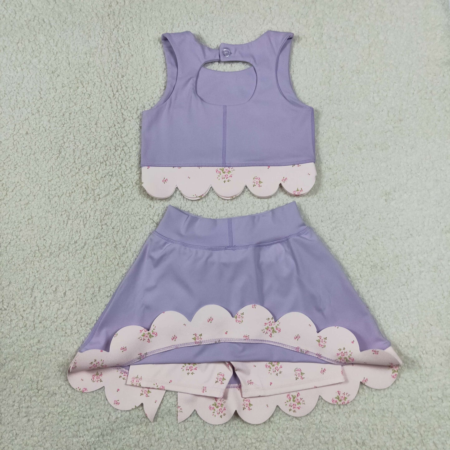 floral coquette purple scallop athletic skort outfit girls clothes