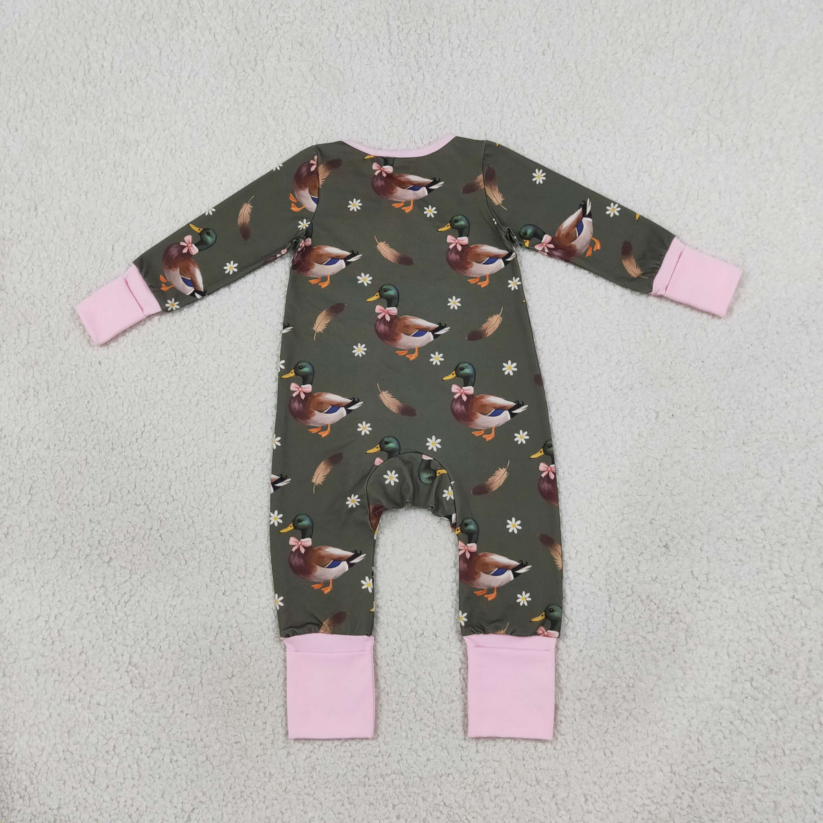 LR3225 pink bow duck print zip sleeper zippy baby girl pj