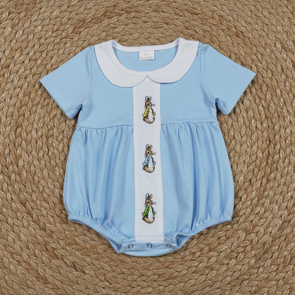 blue peter rabbit embroidery easter baby boy bubble