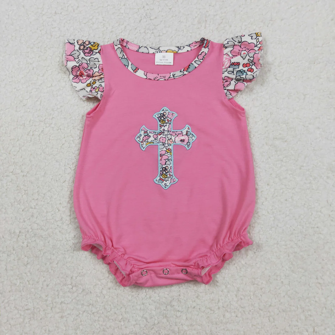 Sibling floral easter cross embroidery bubble and shorts set