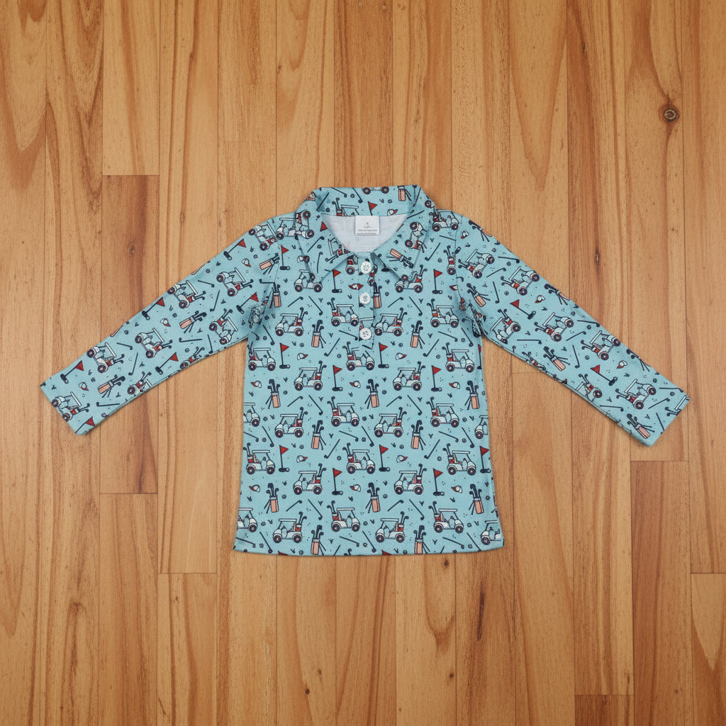 long sleeve golf button up pullover shirt baby boy top