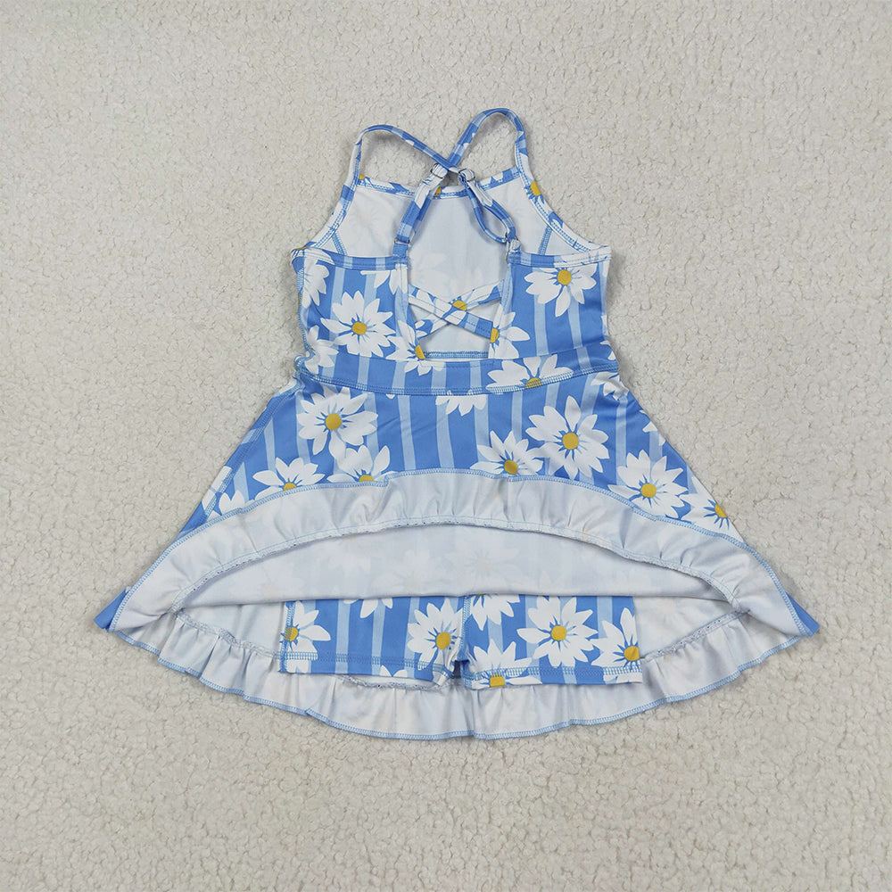 GSD2283 Floral Blue Striped Yoga Sleeveless Dress D 5.24