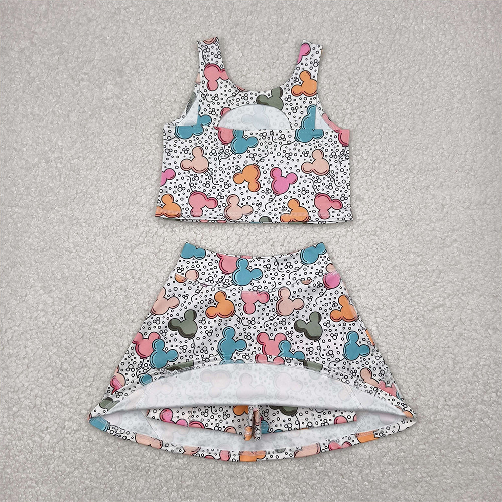 GSD2331 Baby Girls Sleeveless Cartoon Mouse Balloons Top Skort Yoga Set D 4.8