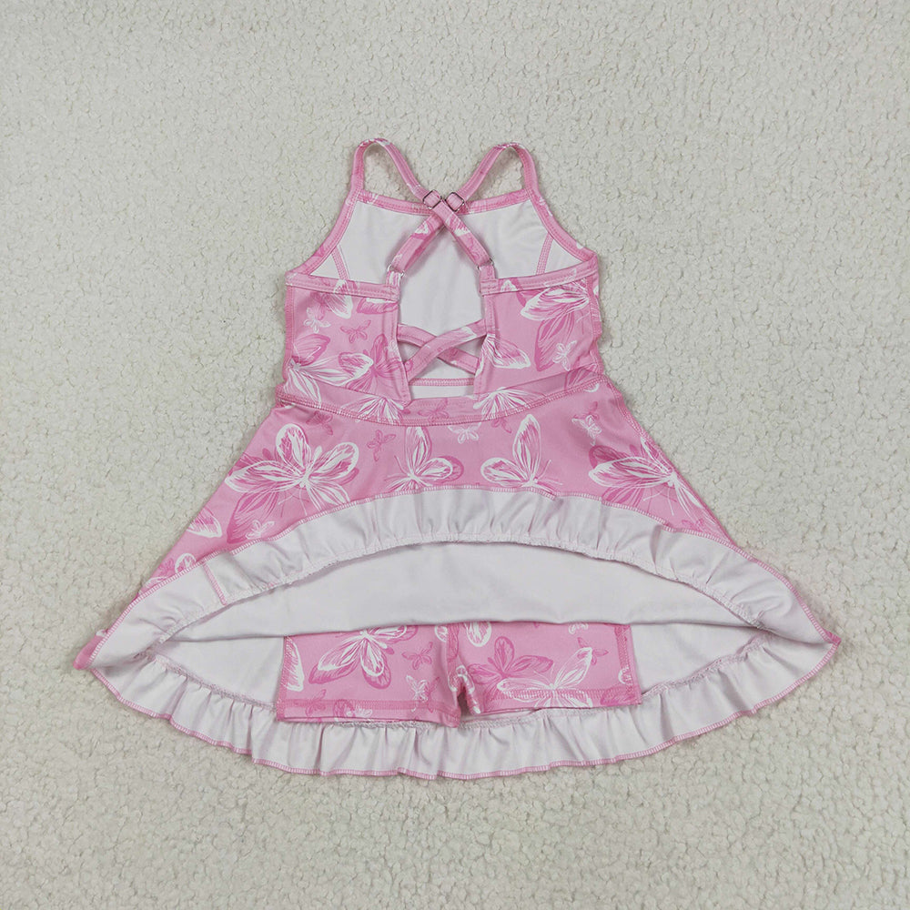 GSD2292 Baby Girls Pink Strap Butterfly Yoga Ruffle Knee Length Dresses D 5.23
