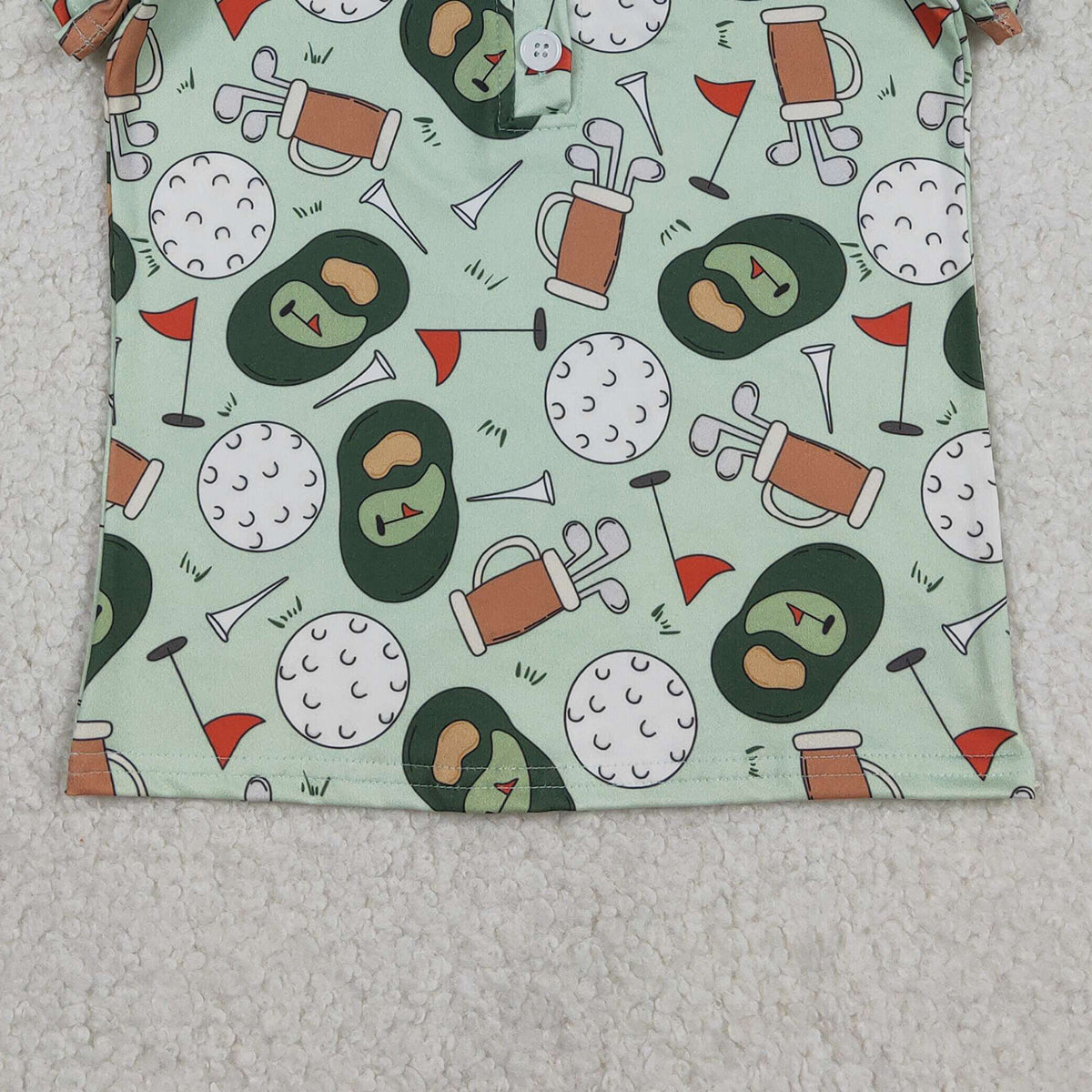 Baby Boys Green Golf Flags Team Button Polo Shirts Top for Kids Fashionable Teamwear