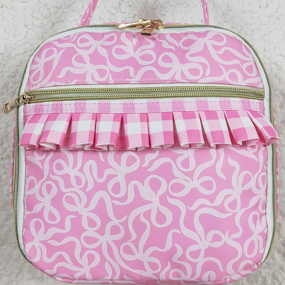 BA0310 Baby Girls Pink Bows Plaid Ruffle School Bags Lunch Boxes D 8.2