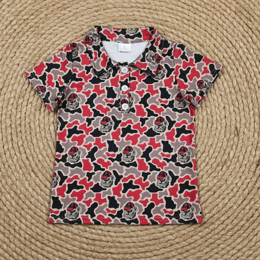black red camo team button polo t-shirt boy clothing