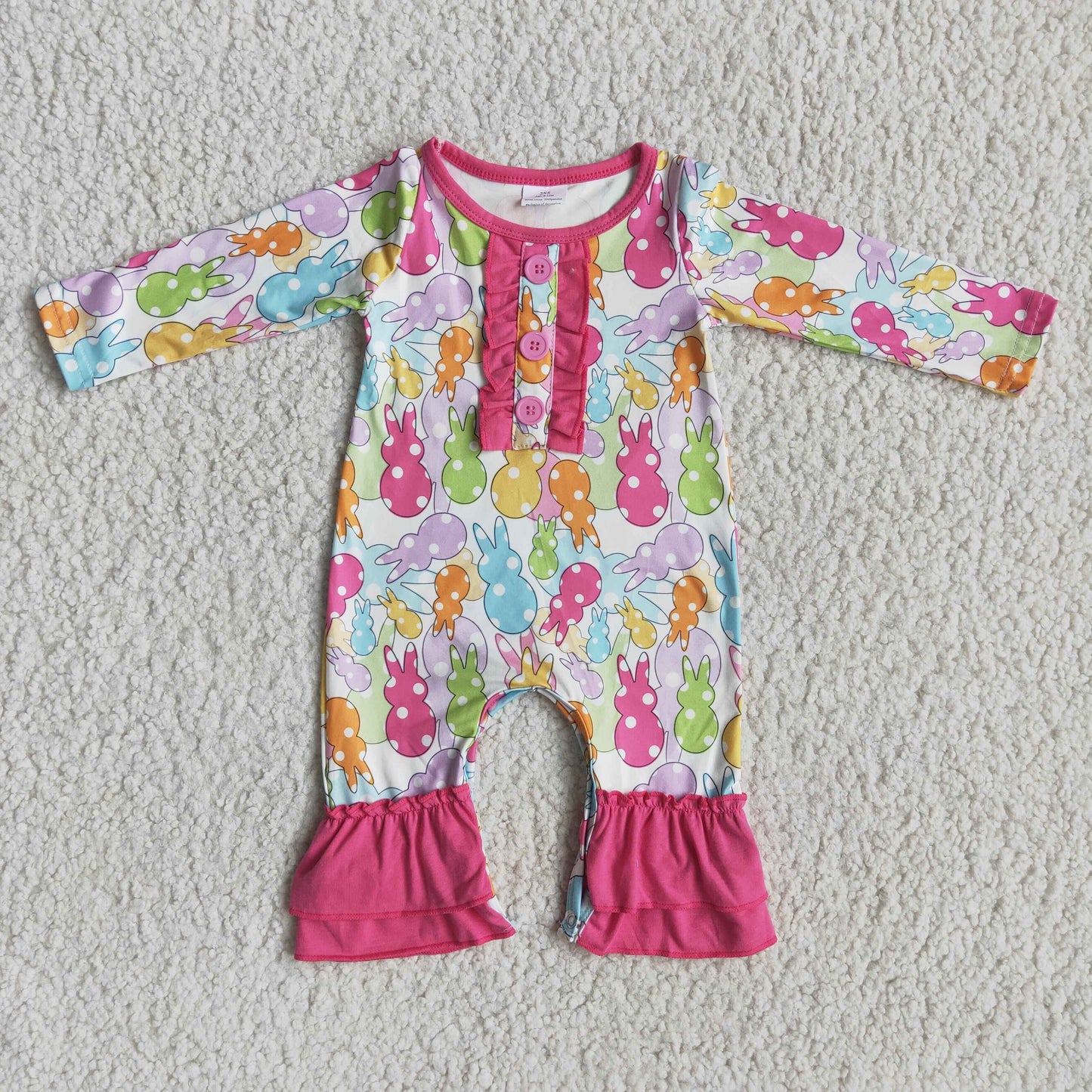 easter pink dots peeps ruffle romper