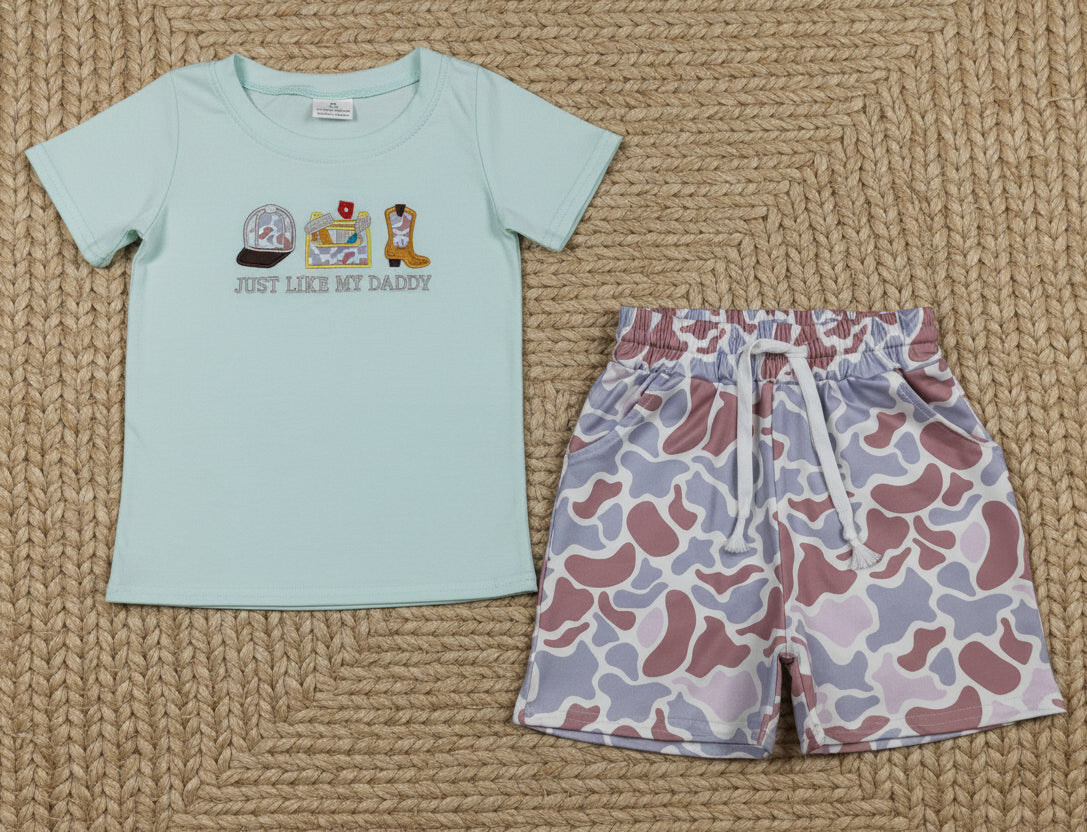embroidery just like my daddy shorts set