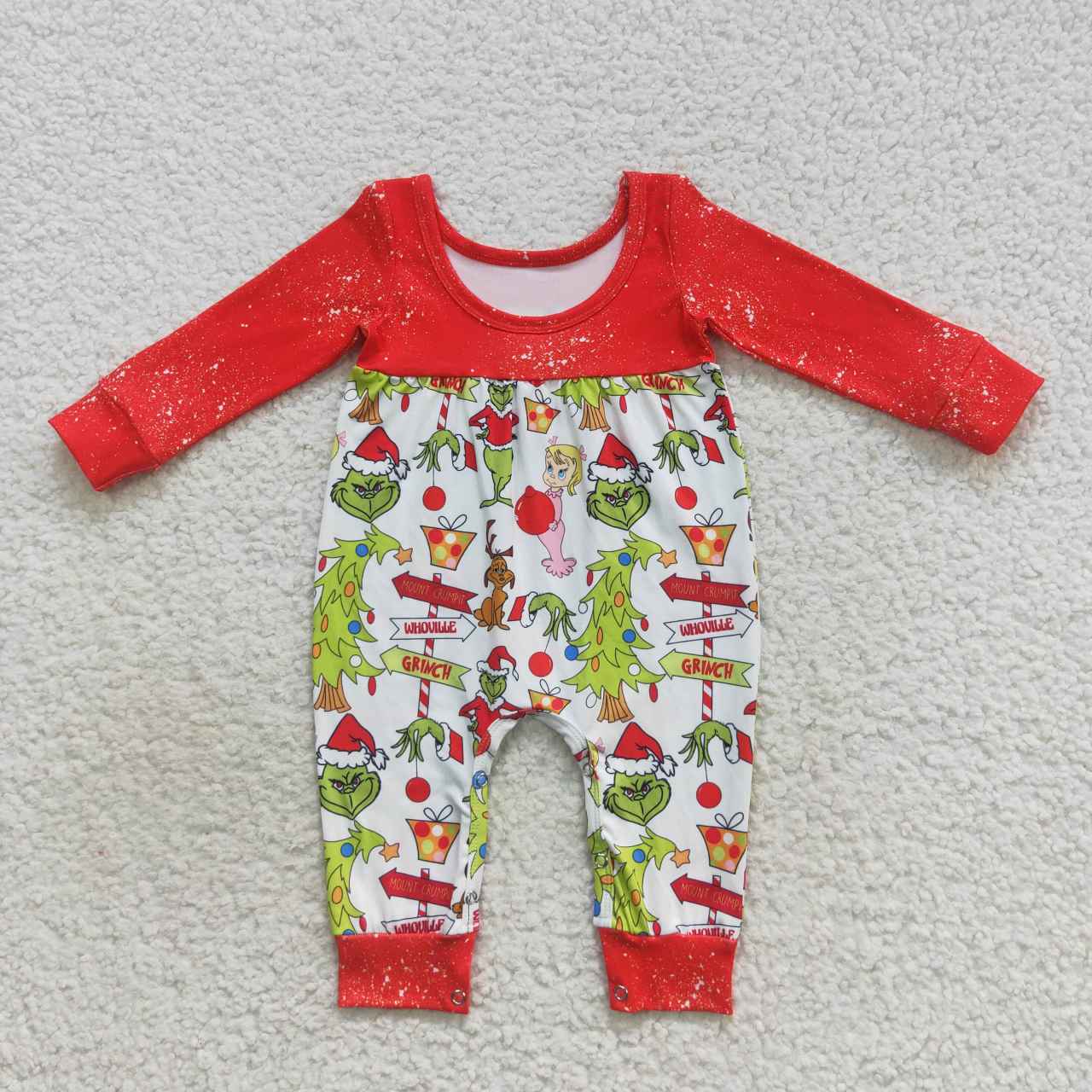 LR0625 Cartoon Christmas red and white long sleeve jumpsuit