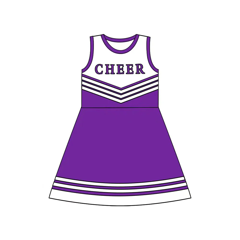 Custom Baby Girls Purple Cheer Team Knee Length Dresses D 8.13