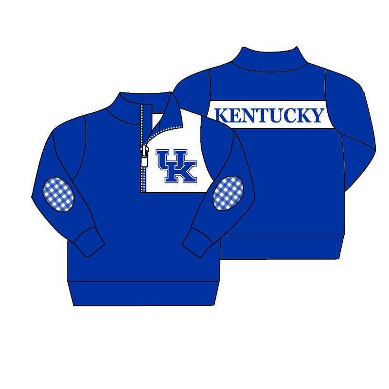 MOQ 5 Custom Baby Boys KENTUCKY Checked Zipper Team Pullover Jackets Tops D 826