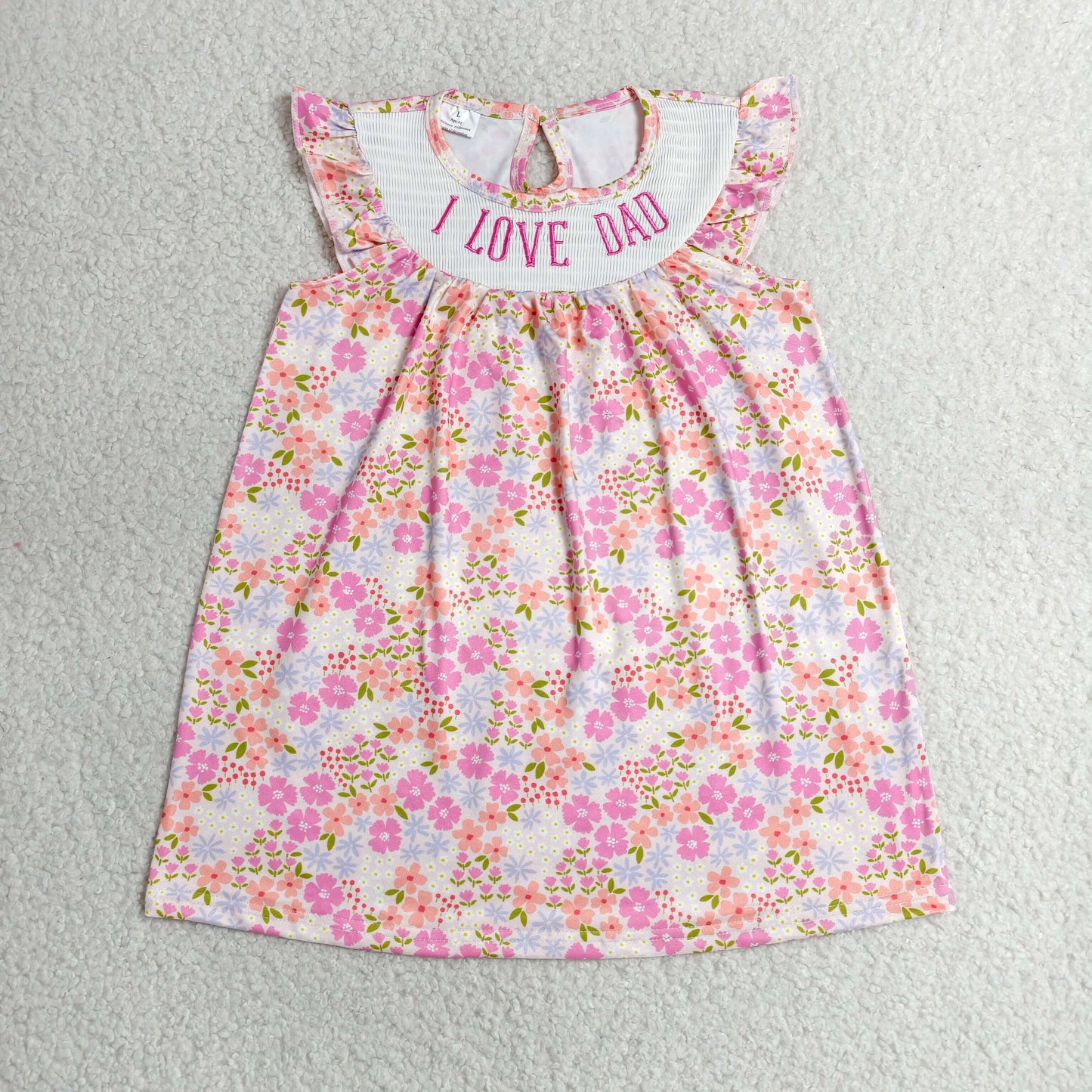 i love dad pink floral embroidery smock dress