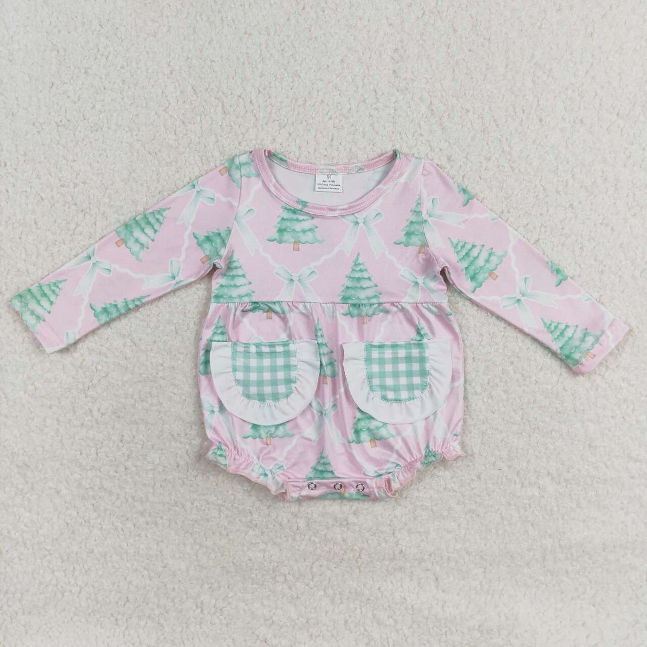 Family Sibling Bows Trees Checked Top Ruffle Pants Christmas Pajamas Sets Zipper Rompers Women Pants D 1115