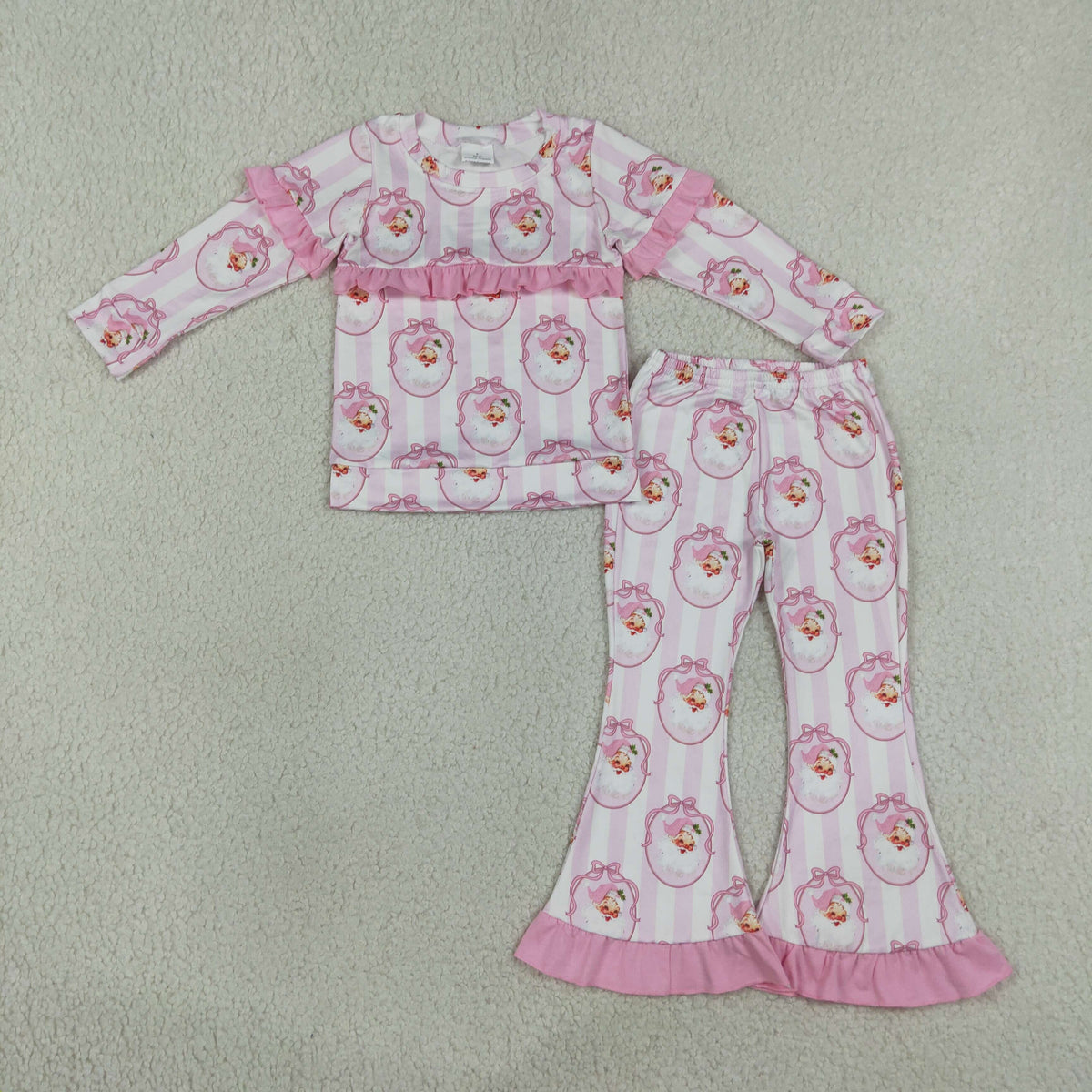 GLP3450 ruffle pink santa shirt pants set Christmas girls outfit