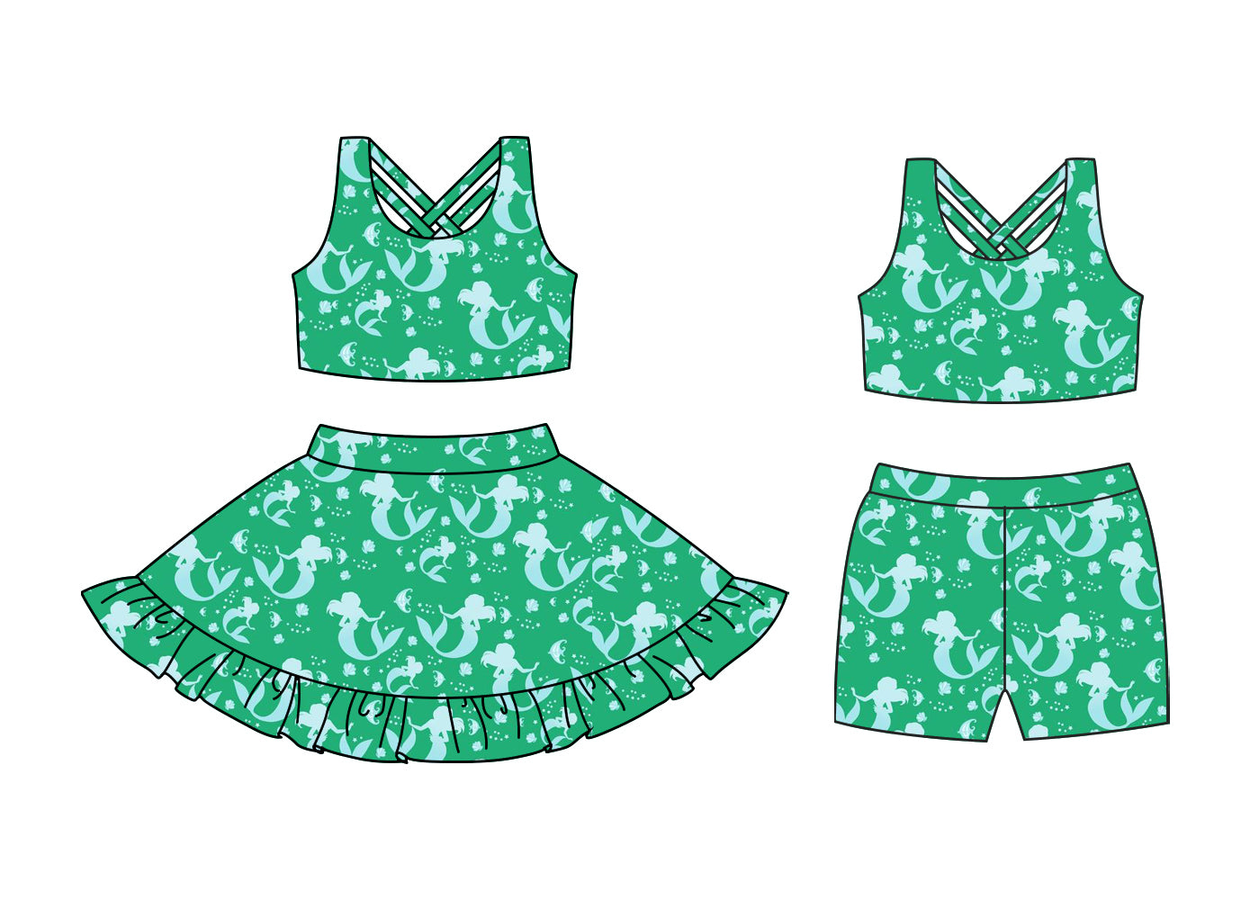 Custom match baby girls cartoon fish dress set D 3.25