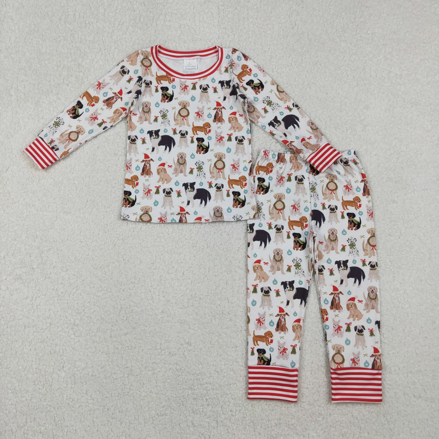 GLP2193 Baby Girls Hats Dogs Holly Top Pants Christmas Pajamas Sets D 1030