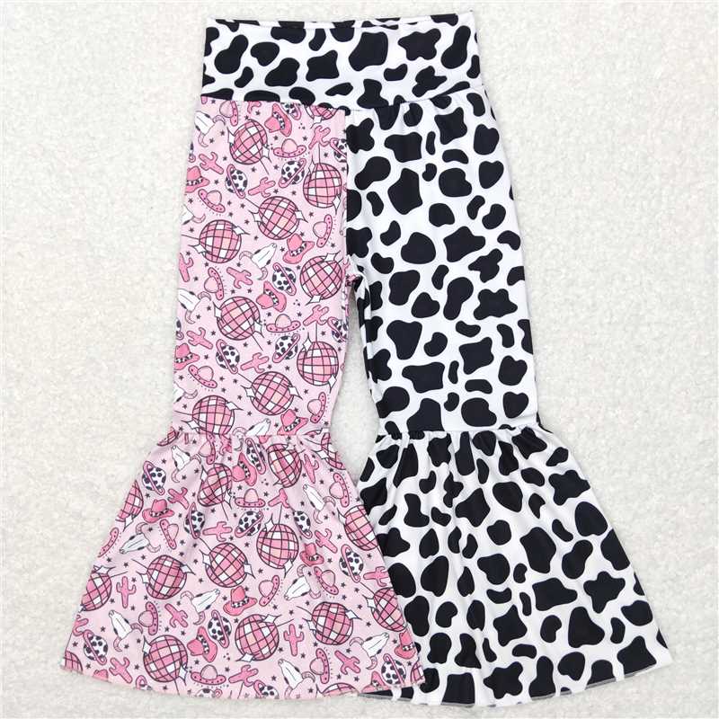 GSPO1208 Girls howdy leopard print hat white short-sleeved alpine bull head cactus light ball cow pattern stitching trousers suit
