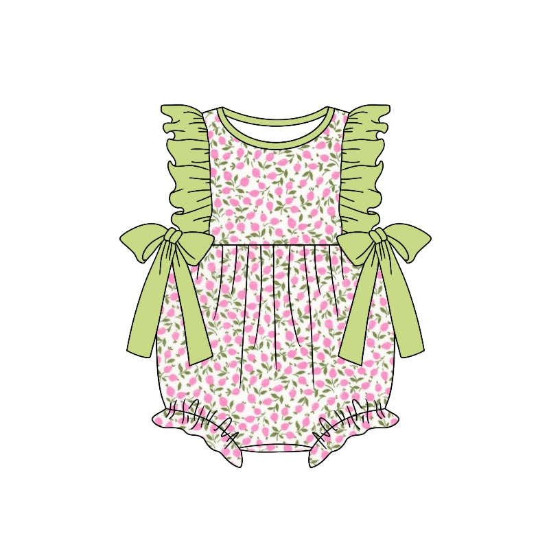 preorder SR1395 Newborn Baby Girls Pink Flower Romper
