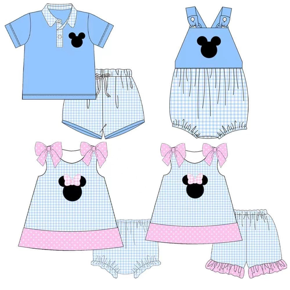 presale GSSO1182 Pink bow sleeveless plaid shorts suit