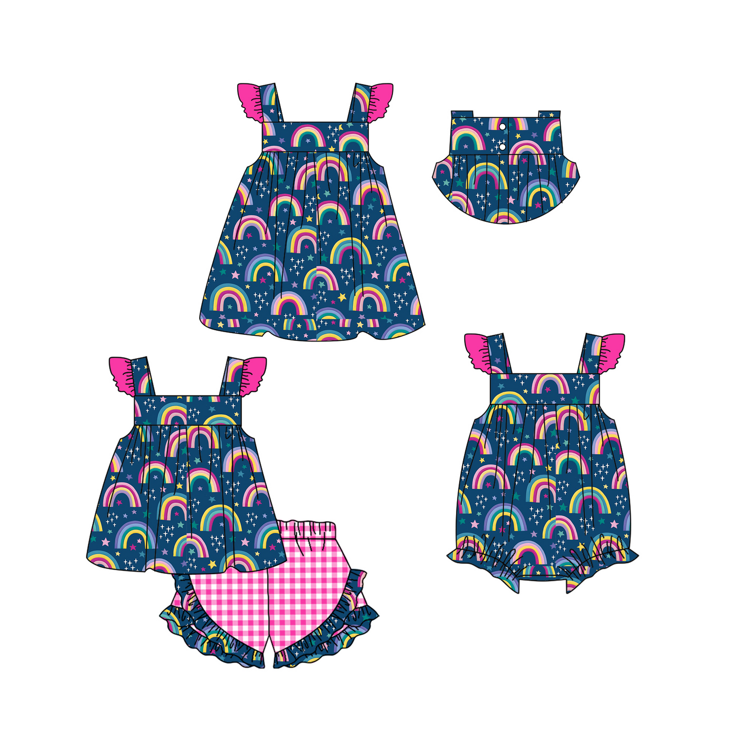 preorder SR1457 Rainbow star rose red lace navy blue vest jumpsuit