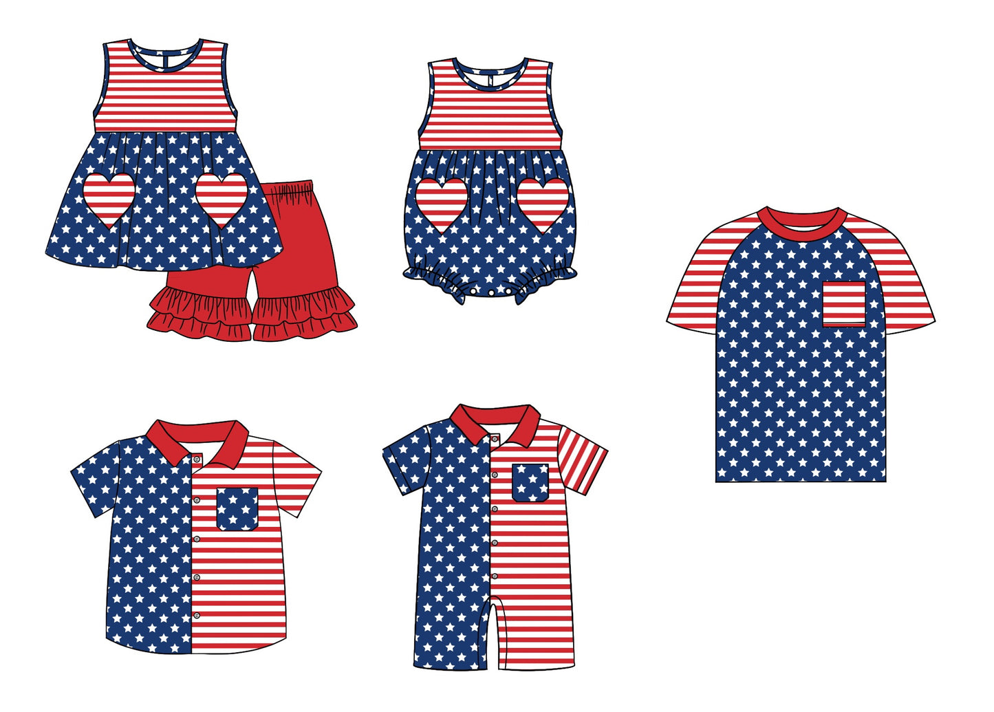 preorder SR1445 Star red and white striped pocket short-sleeved jumpsuit