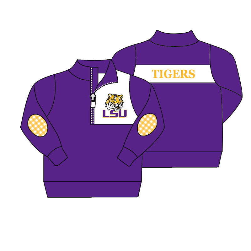 MOQ 5 Custom Baby Boys TIGERS Checked Zipper Team Pullover Jackets Tops D 826