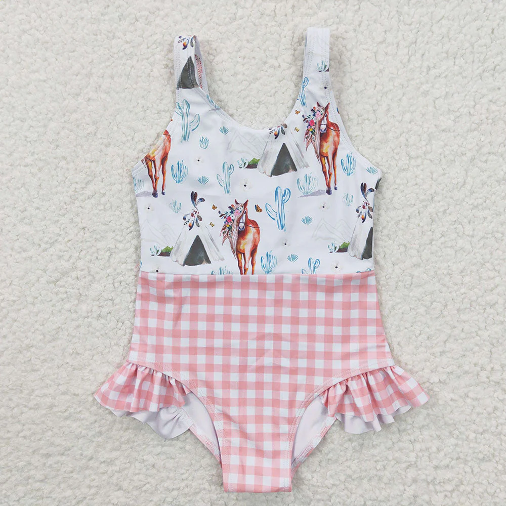 Sibling Baby Girls Western Horse Country Life Swimsuits