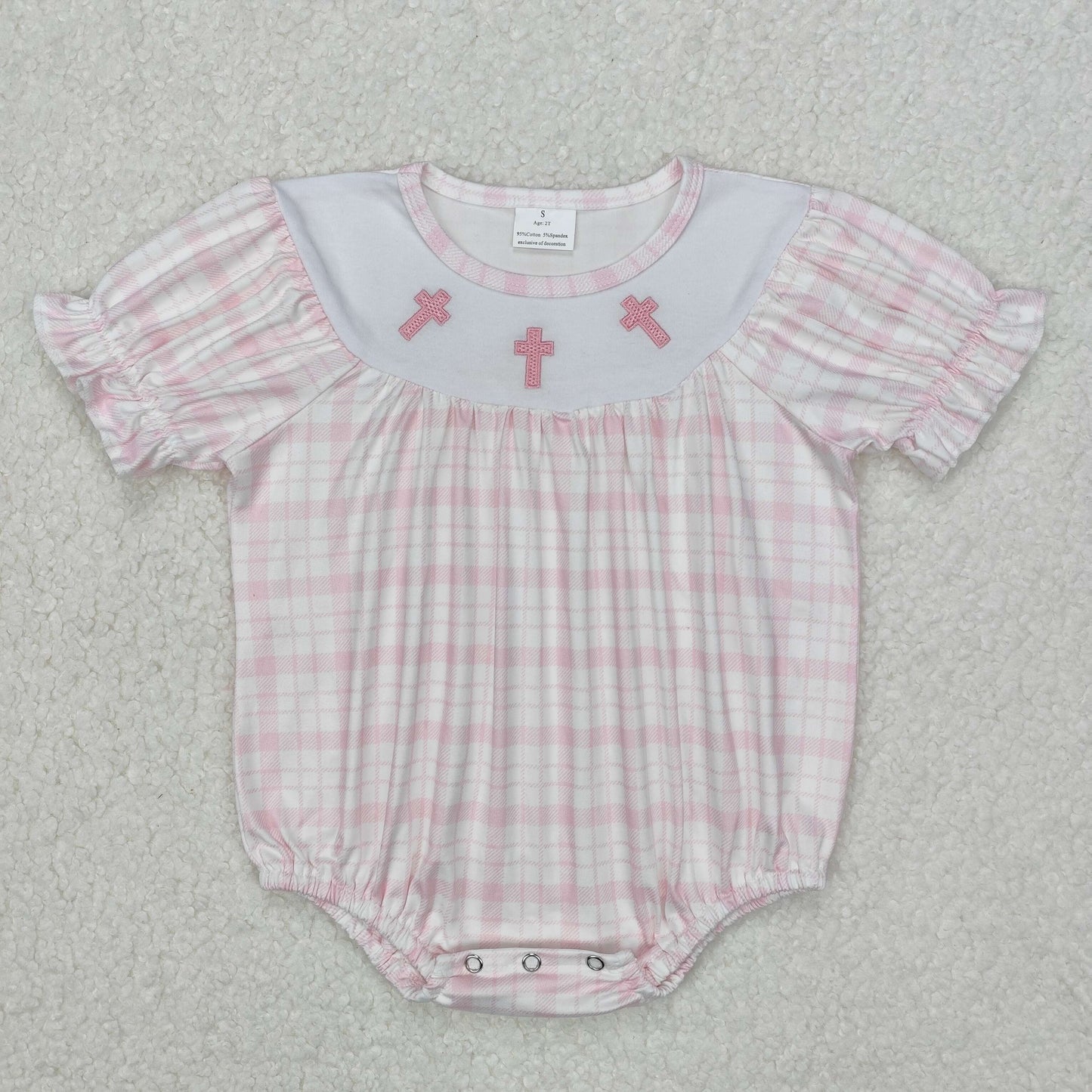 Match Embroidery Baby Boys Girls Easter Cross Rompers Outfits Sets D 3.10
