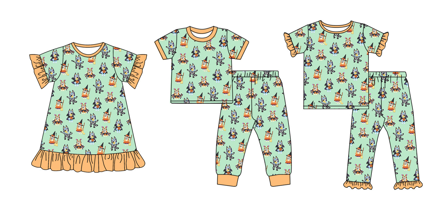 GSPO1573 Halloween yellow and green lace short-sleeved trousers pajama set