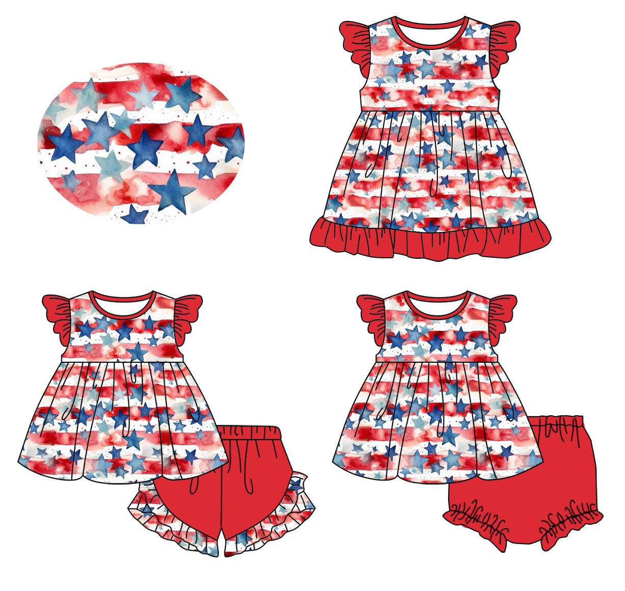 presale GBO0361 National Day Star Red Striped Flying Sleeve Briefs Set