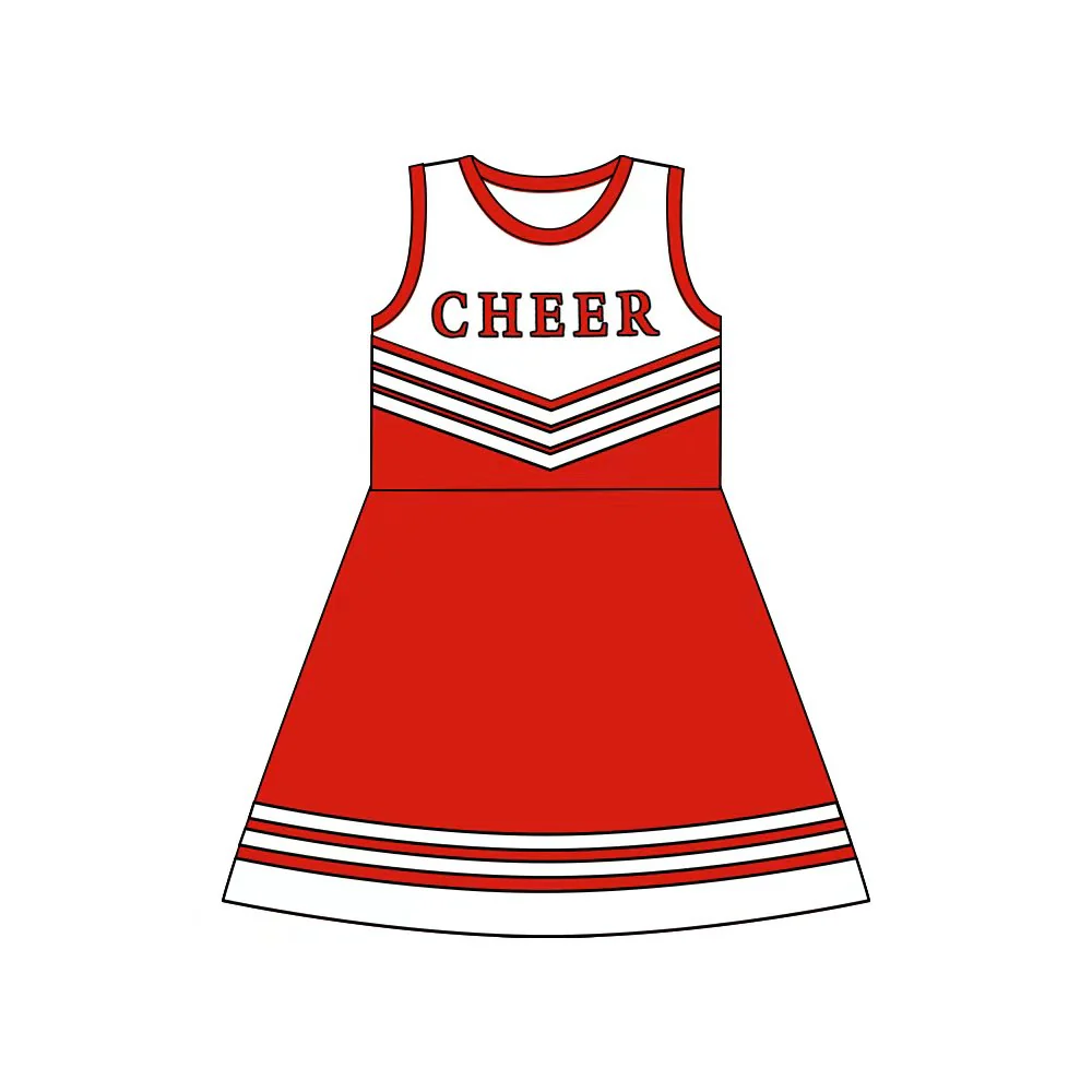 Custom Baby Girls Red Cheer Team Knee Length Dresses D 8.13