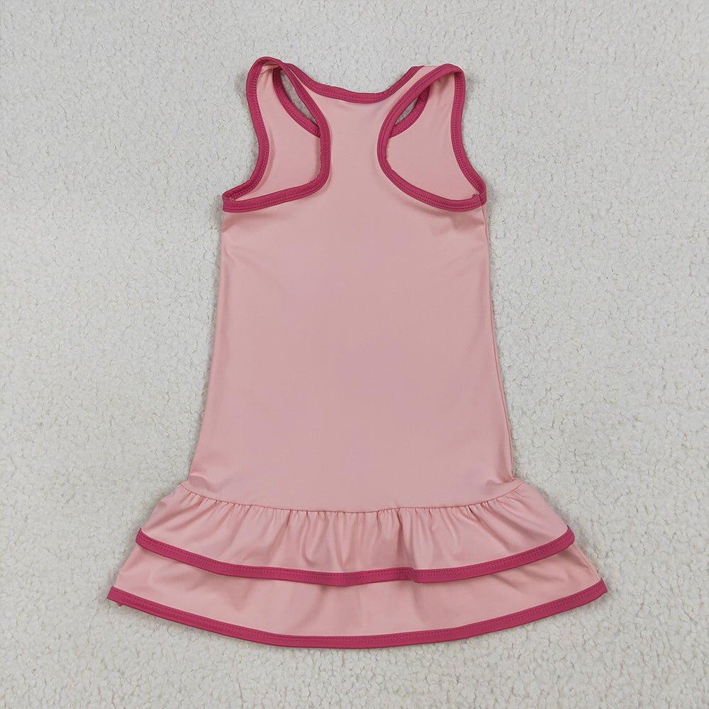 GSD2630 Baby Girls Pink Sleeveless Ruffle Yoga Knee Length Dresses D 7.11