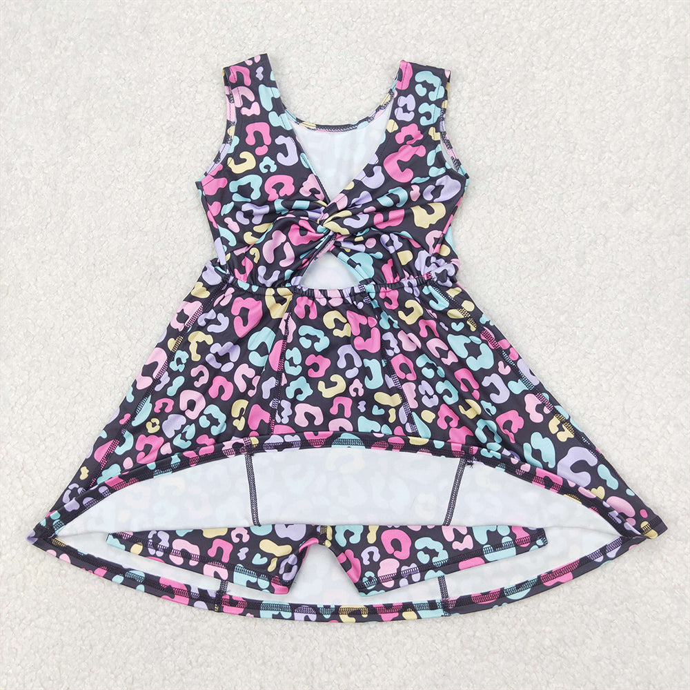 GSD2175 Baby Girls Purple Sleeveless Colorful Leopard Yoga Active Wear Skort Knee Length Dresses D 3.27