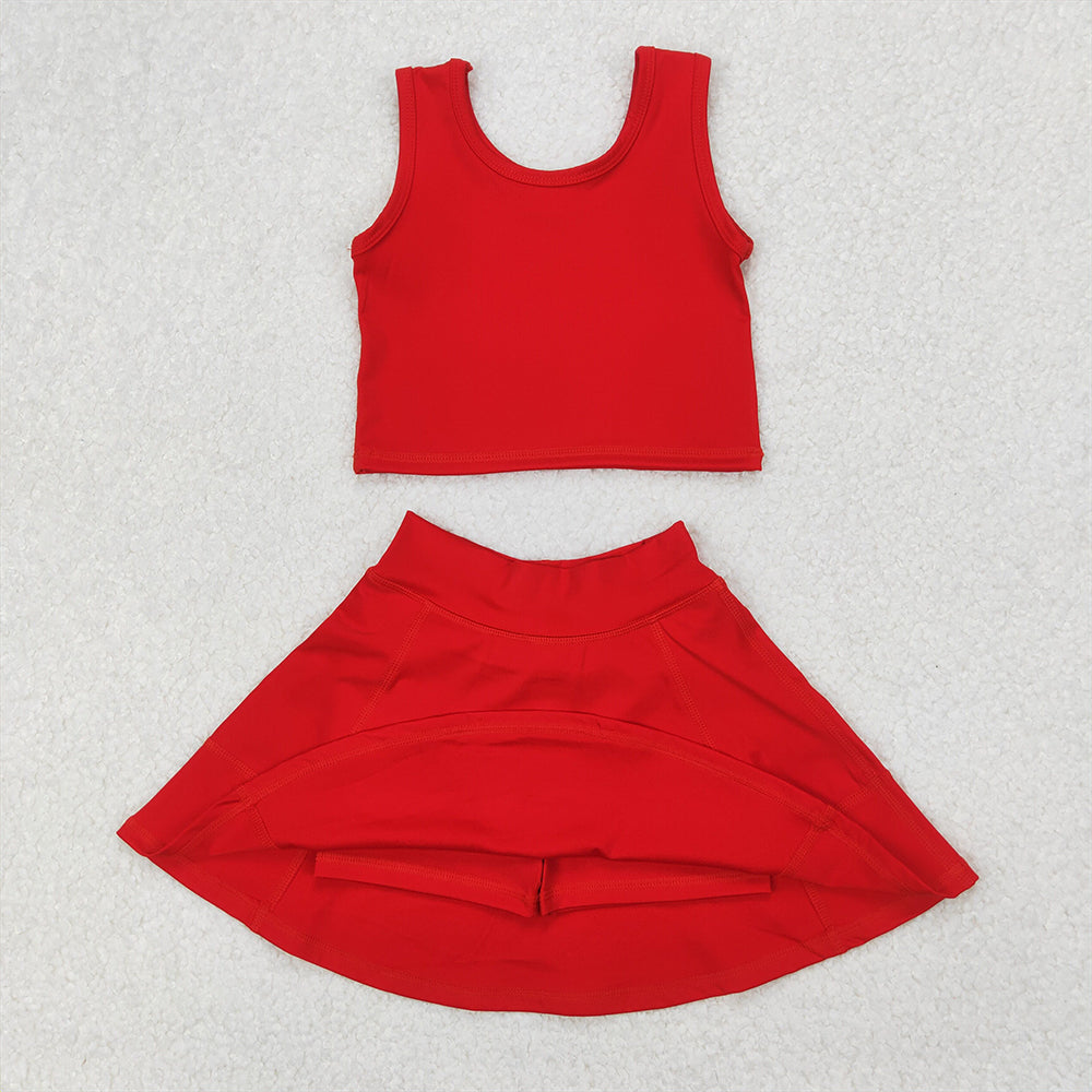 GSD1979 Baby Girls Red Vest Top Sports Skirts Clothes Yoga Sets D 3.31