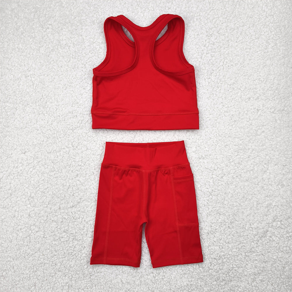 GSSO1519 Baby Girls Red Athletic Active Wear Top Shorts Clothes Sets D 4.25