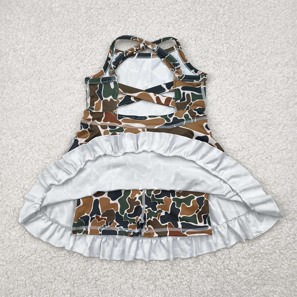 GSD2309 Baby Girls Strap Dark Brown Camo Yoga Ruffle Knee Length Dresses D 4.22