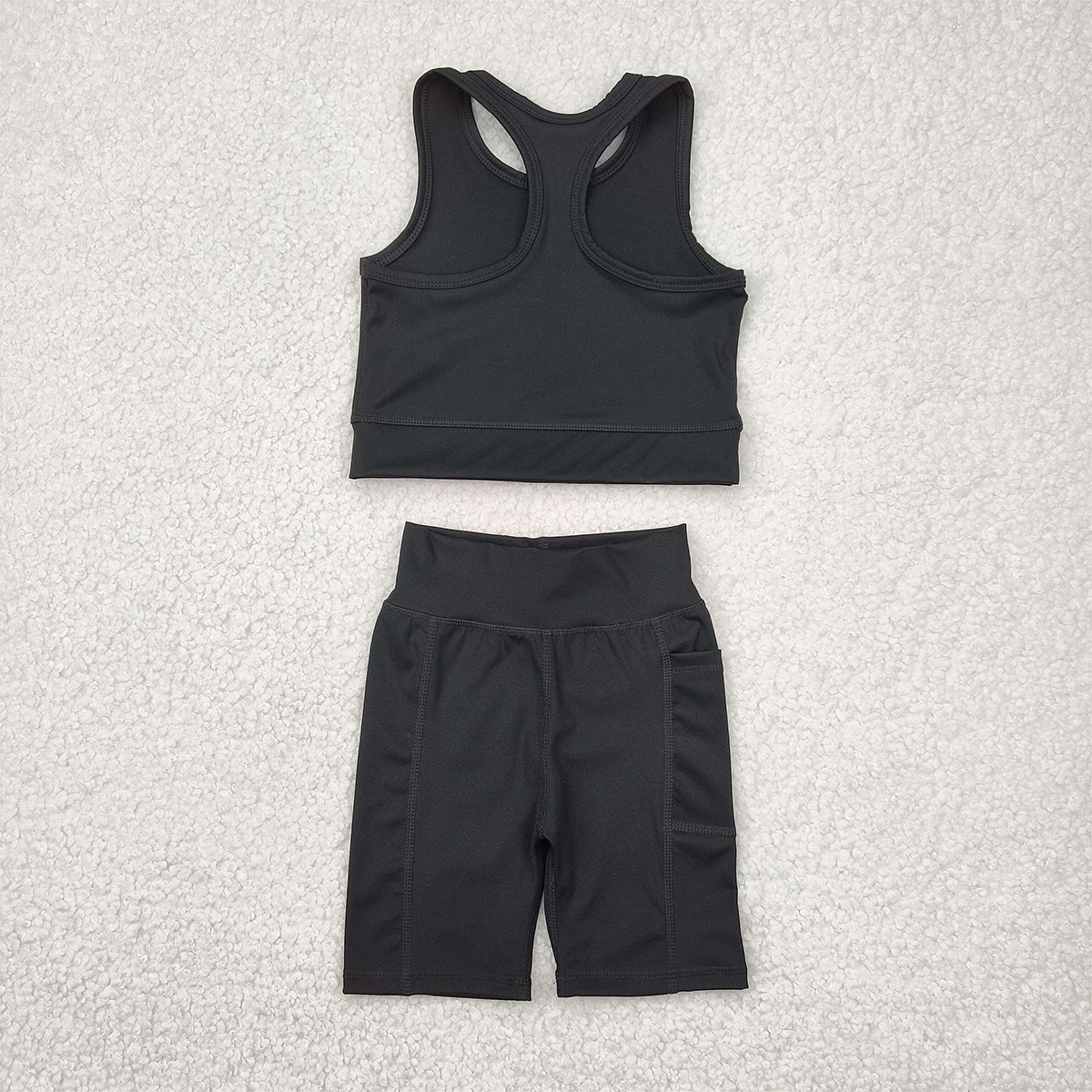 GSSO1517 Baby Girls Solid black vest shorts yoga suit D 4.12