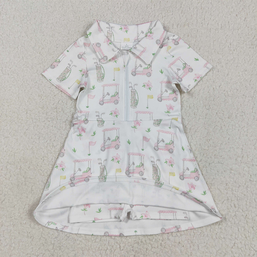 GSD2410 Golf Cart Flag White Yoga Short Sleeve Dress D 4.12