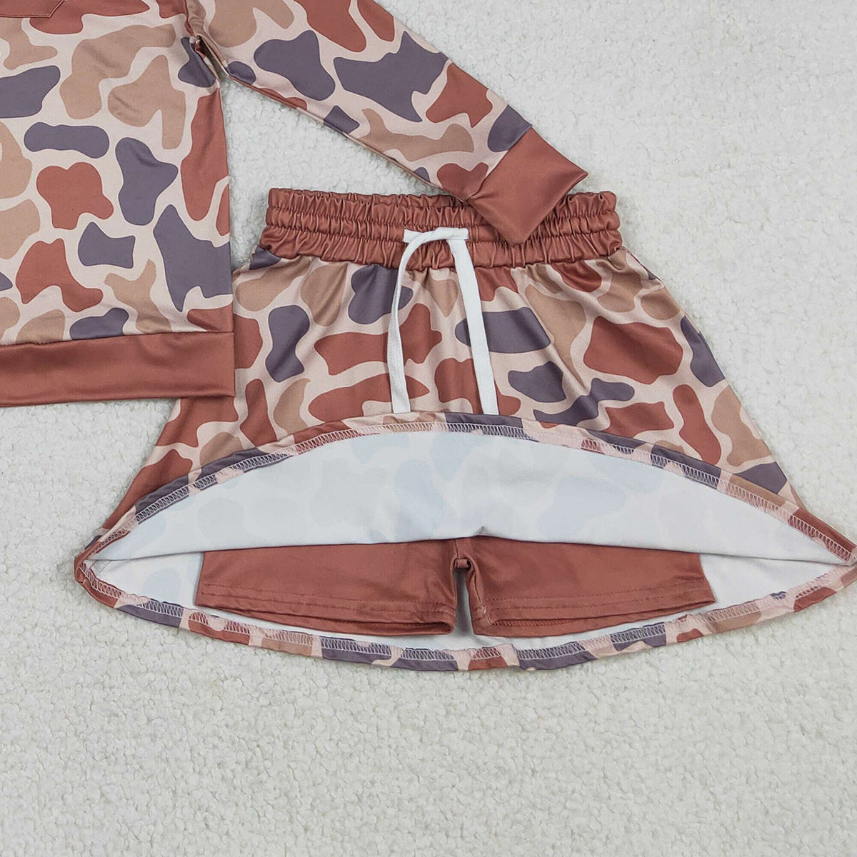 Baby Girls Southern Khaki Camo Long Sleeve Top with Skirt And Shorts Outfit Set for Little Ones