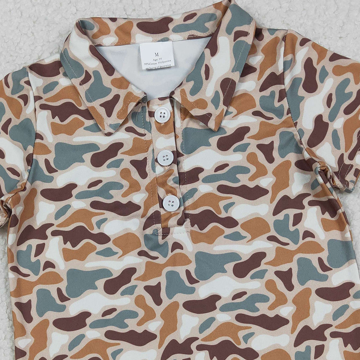 Baby Boys Southern Green Brown Camouflage Button Polo Shirts Top for Kids