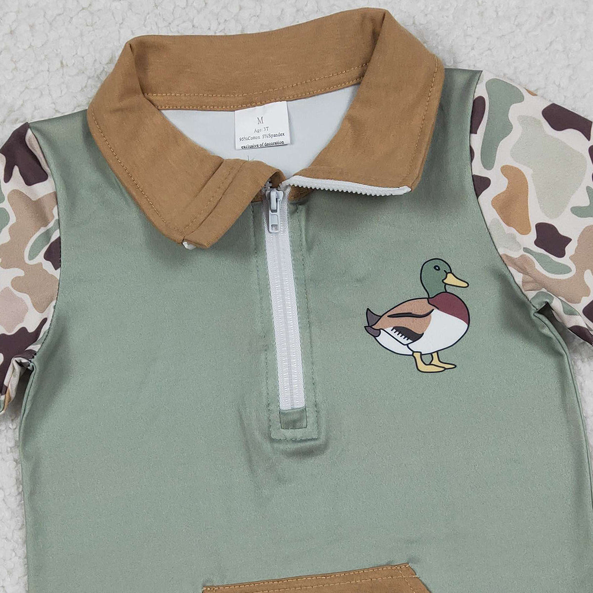 Baby Boys Southern Camo Zip Pullover Top with Ducks Short Sleeve Hunting Design including Pockets for Kids Fashion