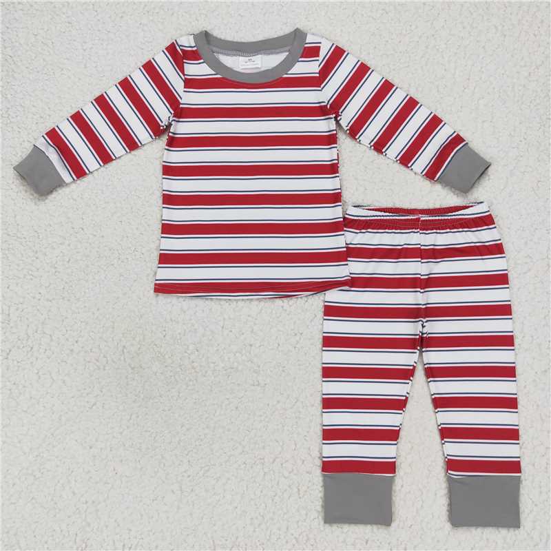 GLP0874 Red and white striped gray trim long sleeve trousers suit