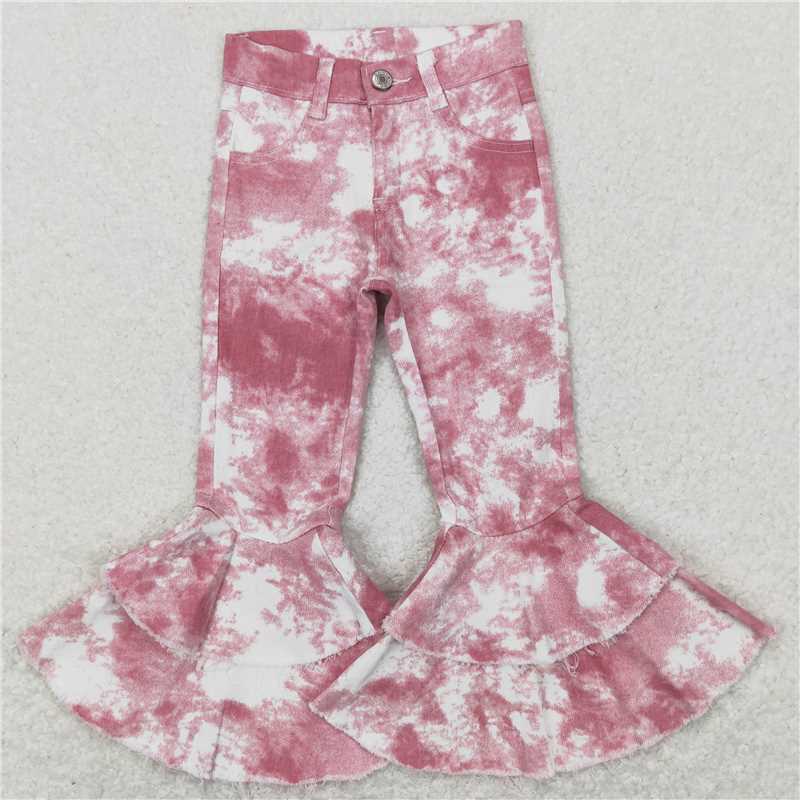 GT0440 +P0399 valentine letter lightning lace long-sleeved pink tie-dye double lace jeans suit