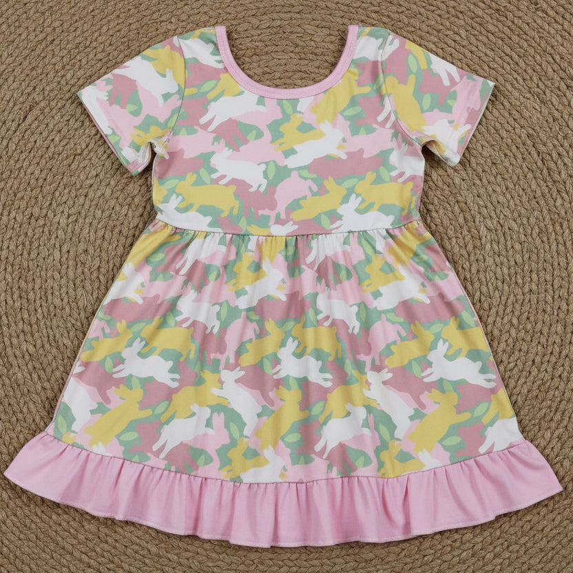 camo rabbit print ruffle dress girl easter dresses