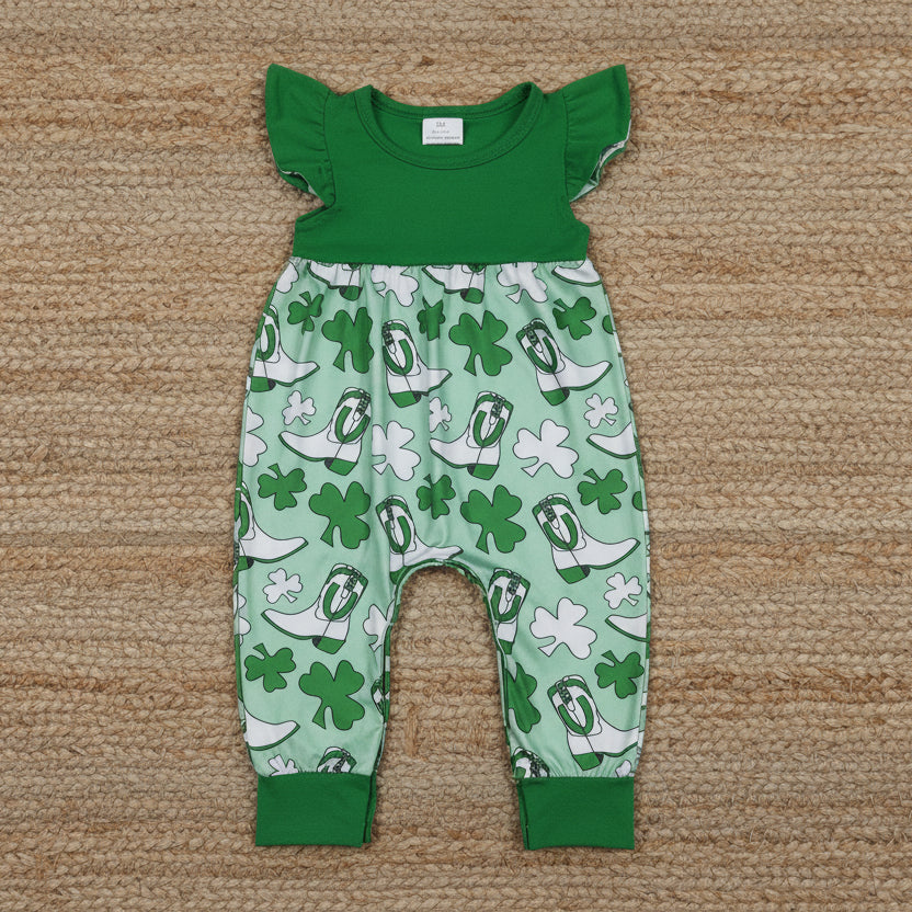 flutter sleeve st patrick cowgirl boots girl romper