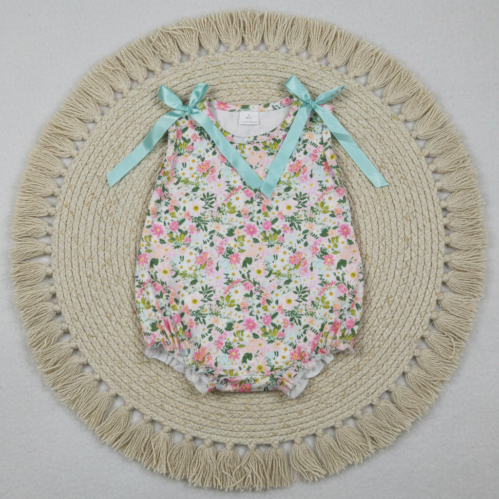 SR4111 sleeveless floral bubble romper baby girl clothes
